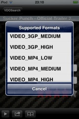 video player choose format and quality screen